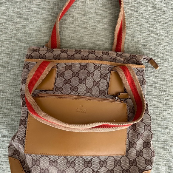 GUCCI AUTHENTIC GG CANVAS/LEATHER SHERRY TOTE - Picture 6 of 11